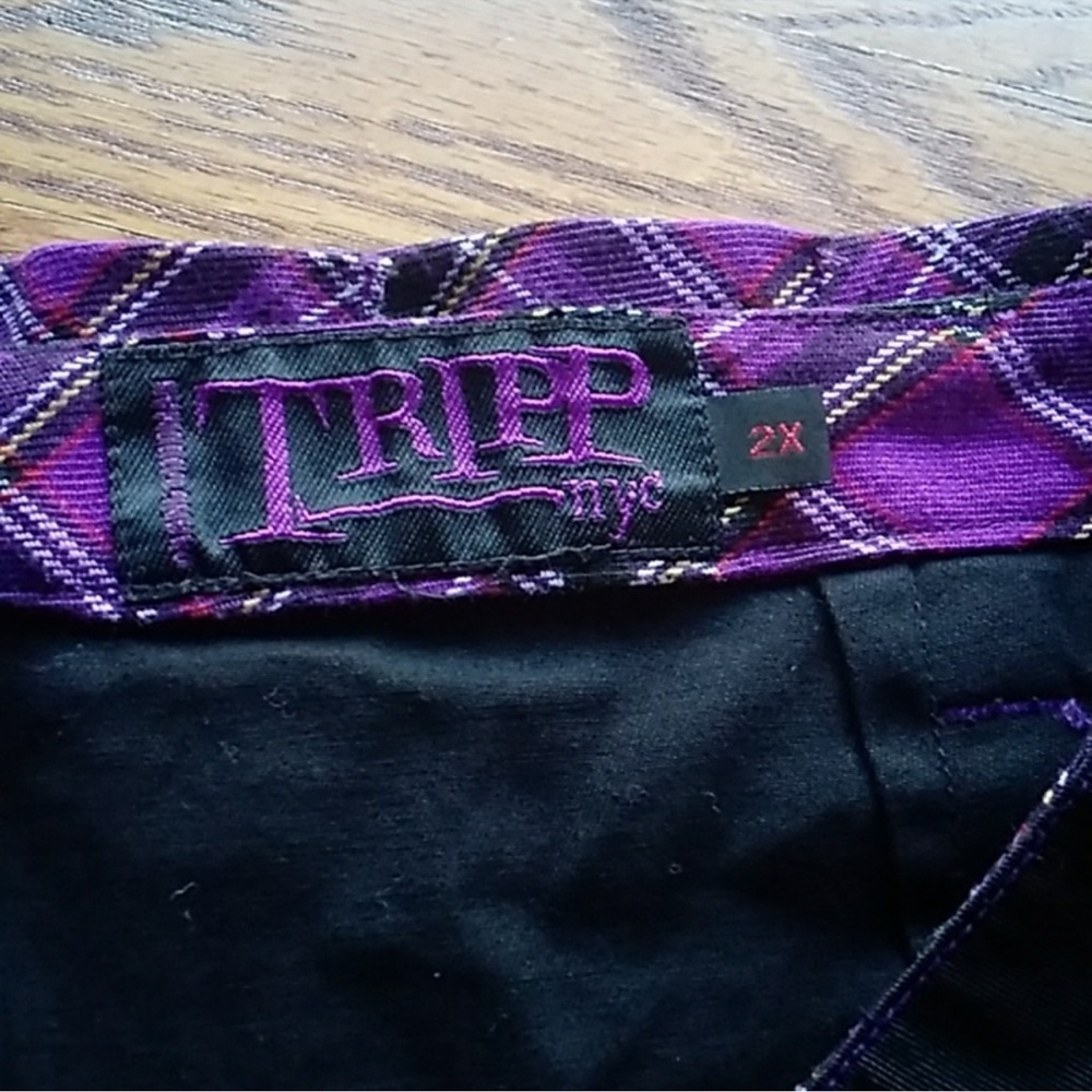 RARE Vintage Y2K Black and Purple Plaid Tripp NYC mini skirt - Picture 7 of 9